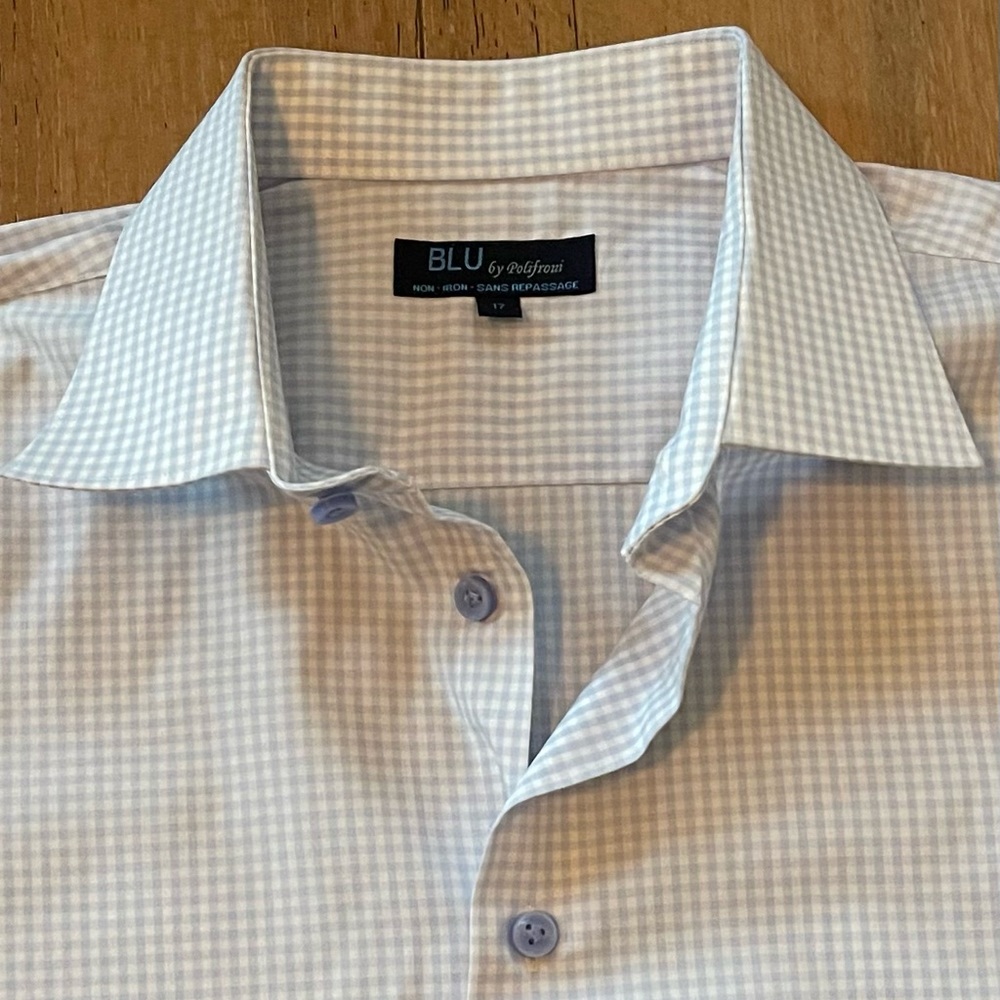 BLU by Polifroni Mens Long Sleeved Light Blue and White Dress Shirt Size 17